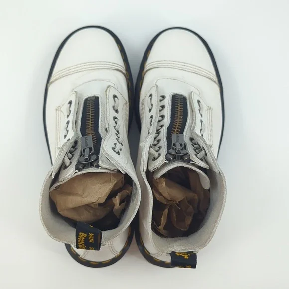 DR. MARTENS Sinclair White Milled Nappa Leather Platform Boots Zip Front Sz 10 - Picture 5 of 11